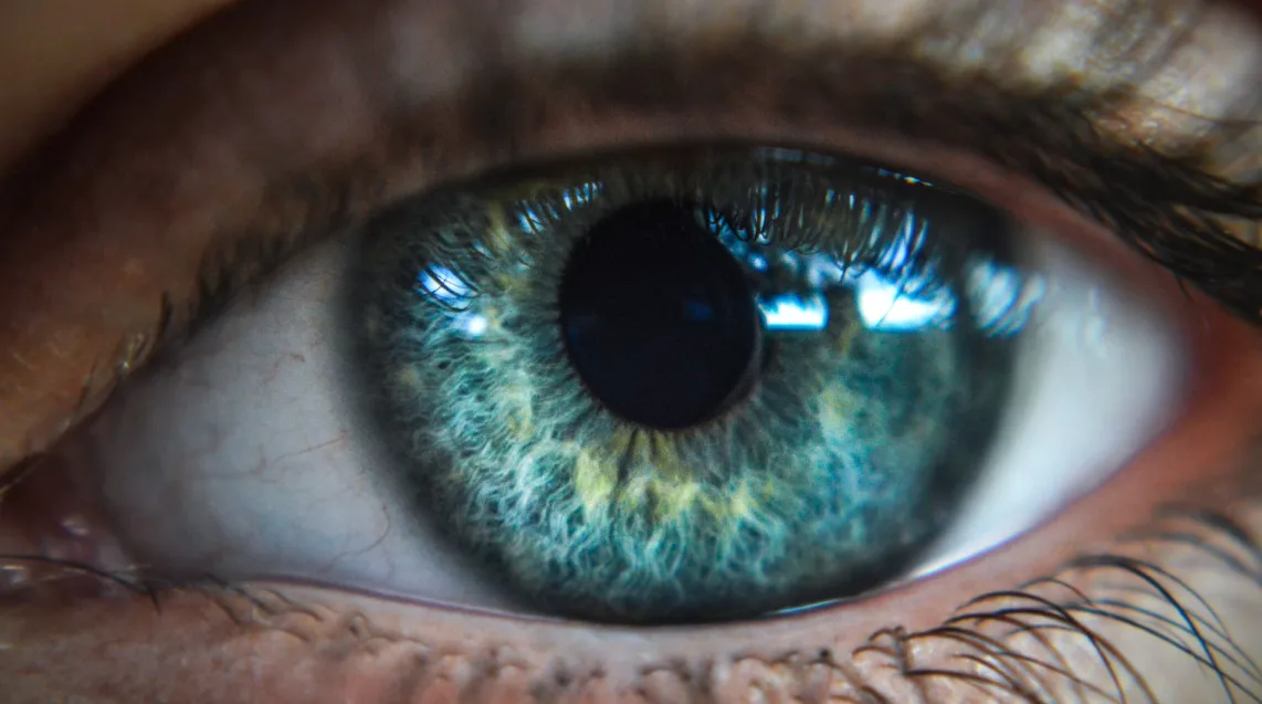 Primer plano de un ojo azul para revisión visual anual